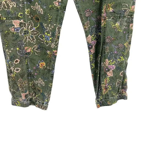 Anthropologie Classic Seamed Joggers‎ Pants Floral Linen Blend Green Size Large - Picture 5 of 14